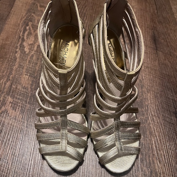 Michael Kors Gold Strappy Heels Size 8 - Picture 7 of 16